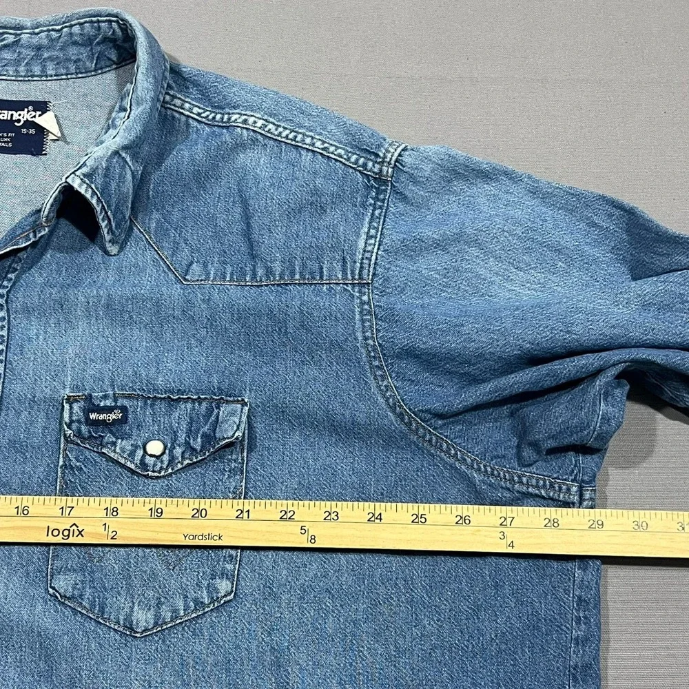 Wrangler Denim Western Shirt X-Long Tails Pearl Snap Big Man Fit Blue Mens 19-35